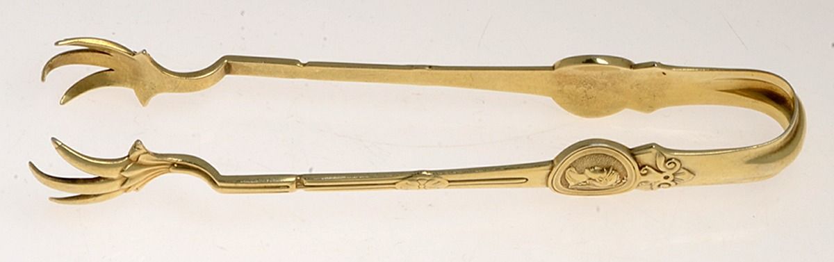 Medallion (Sterling, 1864) Gold Vermeil Large Sugar Tongs by Gorham Silver-1