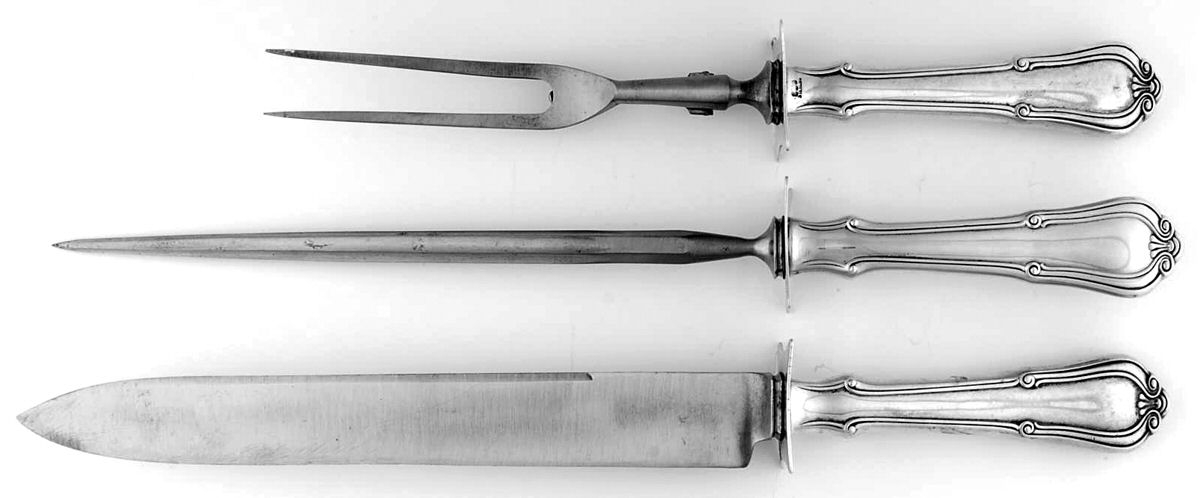Norfolk-Villa Norfolk (Sterling) (3 Pc)Carving Set-Lg Stnbl/Roast w/Sterling Guard by Gorham Silver-1