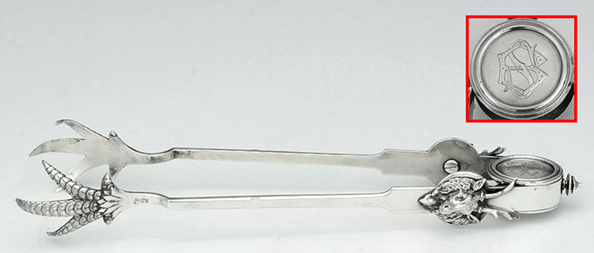Saxon Stag (Coin, 1855) Large Ice Serving Tongs with Claw Tips by Gorham Silver-1