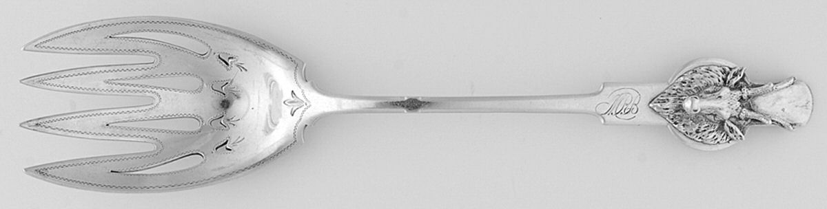 Saxon Stag (Coin, 1855) Solid Bright Cut Vegetable Serving Fork by Gorham Silver-1