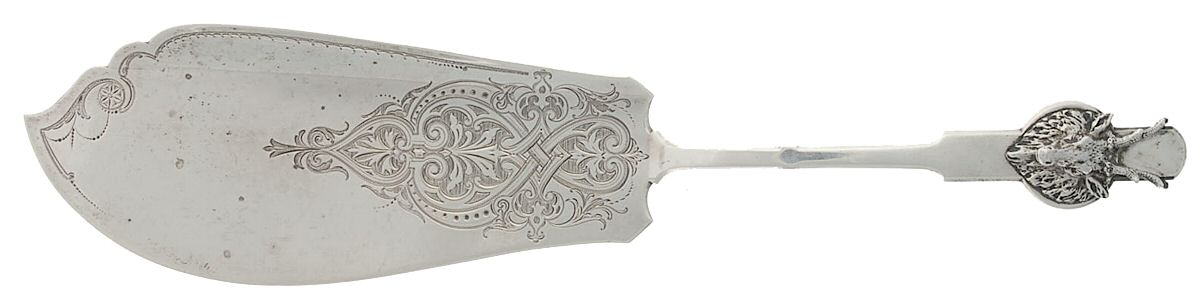 Saxon Stag (Coin, 1855) Large Solid Bright Cut Fish Serving Knife by Gorham Silver-1