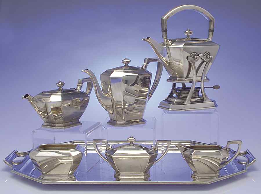 Fairfax (Sterling, Hollowware) 7 Piece Tea Set (SCP, STP, SCR, SSU, SWB, SKES & WTL) by Gorham Silver-1