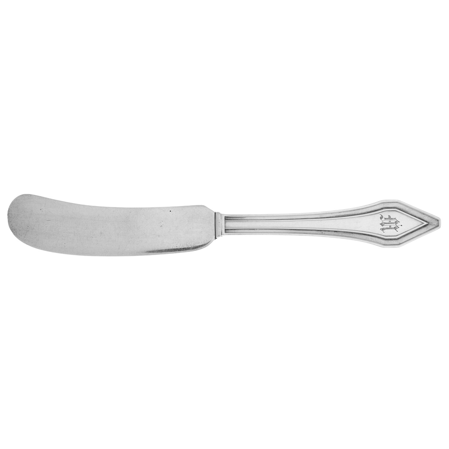Clermont (Sterling, 1915, Monograms) Flat Handle Butter Spreader by Gorham Silver-1