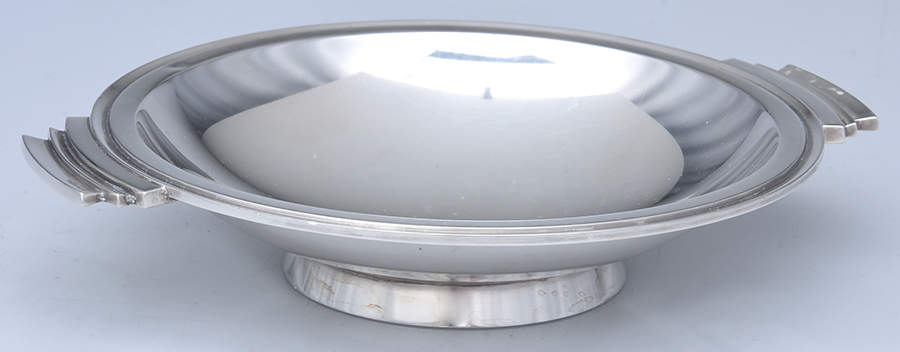 Pyramid (Sterling, 1927, Hollowware) 5" Handled Bon Bon Bowl by Georg Jensen (Denmark)-1