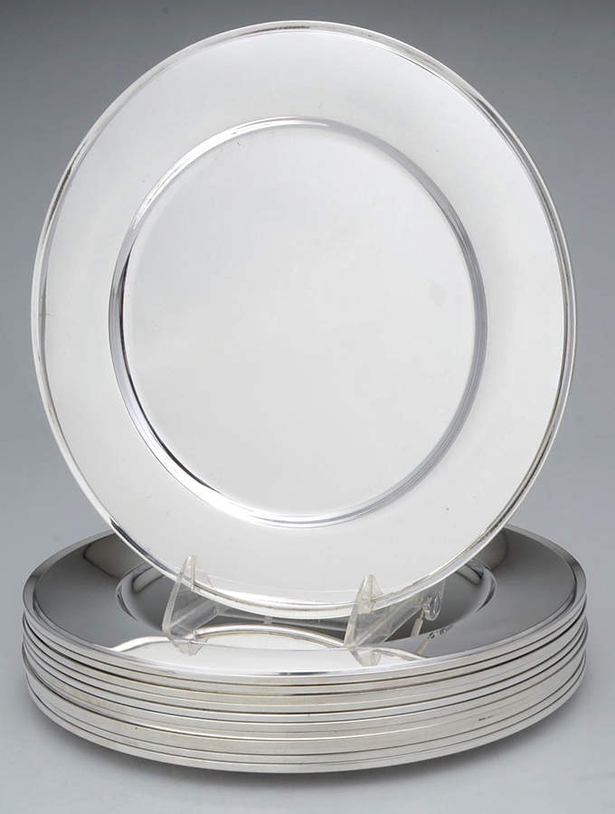 Pyramid (Sterling, 1927, Hollowware) (Set of 12) 11" Dinner Plates by Georg Jensen (Denmark)-1