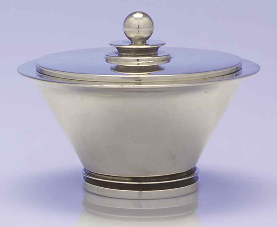 Pyramid (Sterling, 1927, Hollowware) Sugar Bowl & Lid by Georg Jensen (Denmark)-1