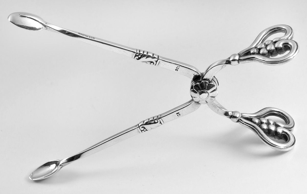 Ornamental Items (Sterling) Scissor Shape Sugar Tongs by Georg Jensen (Denmark)-1