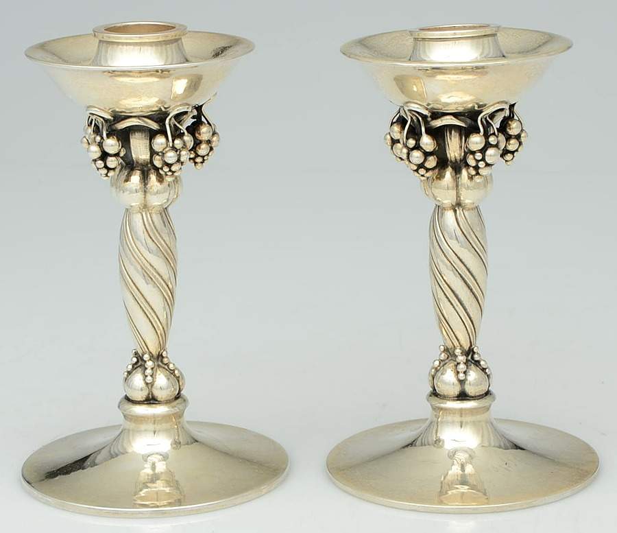 264A (Sterling, Hollowware) Pair of 5" Candlesticks by Georg Jensen (Denmark)-1