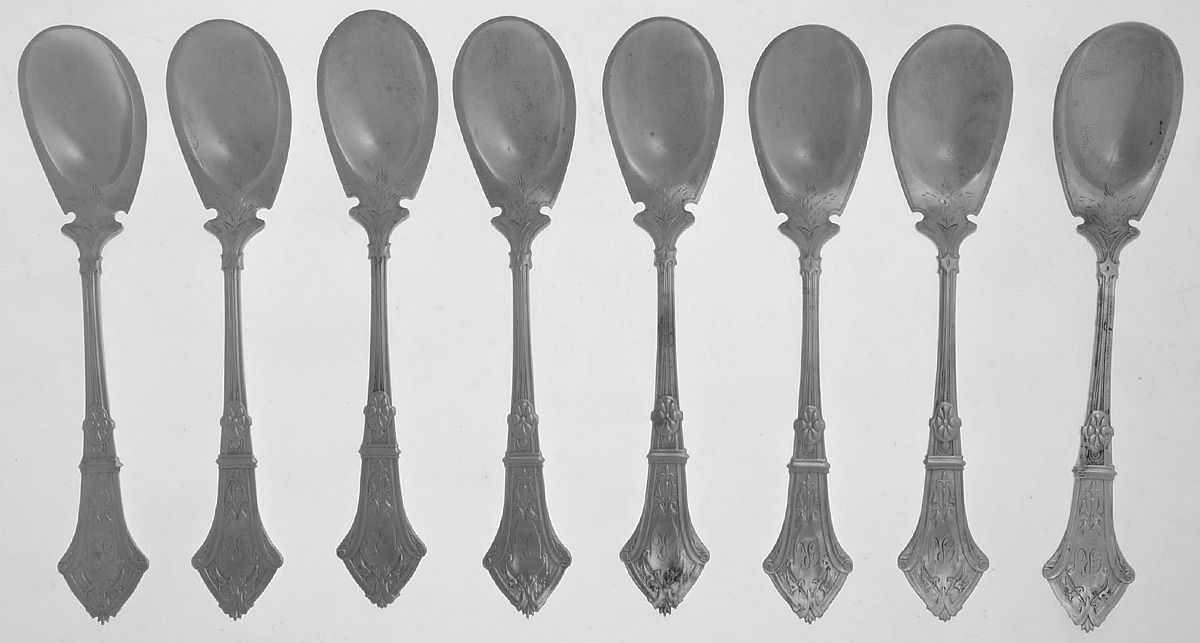GSH7 (Sterling) (Set of 8) Bright Cut Ice Cream Spoon by George B Sharp-1