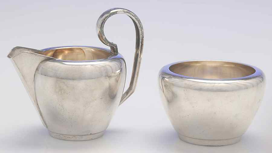 984A (Sterling, Hollowware) Mini Sterling Creamer and Open Sugar by Georg Jensen (Denmark)-1