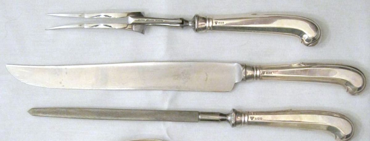 GTD7 (Sterling) 3pc Carving-Lg W/Stnl Prongs & Pistol Handle by Garrard & Co Ltd-1