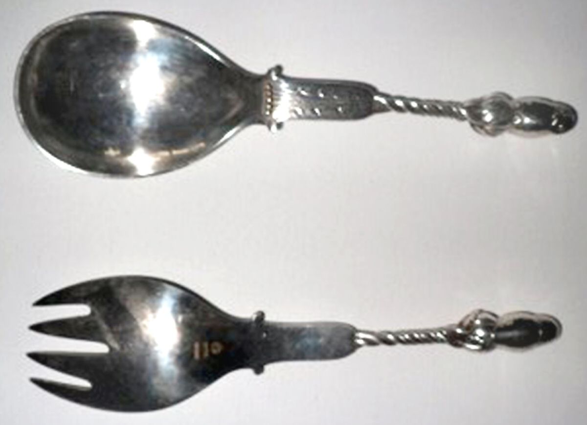 No. 39 (Sterling) (2 Pc) Solid Salad Set by Georg Jensen (Denmark)-1