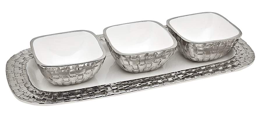 White Weave (Aluminum, Hollowware) 4 Piece Condiment Bowl Set by Godinger-1