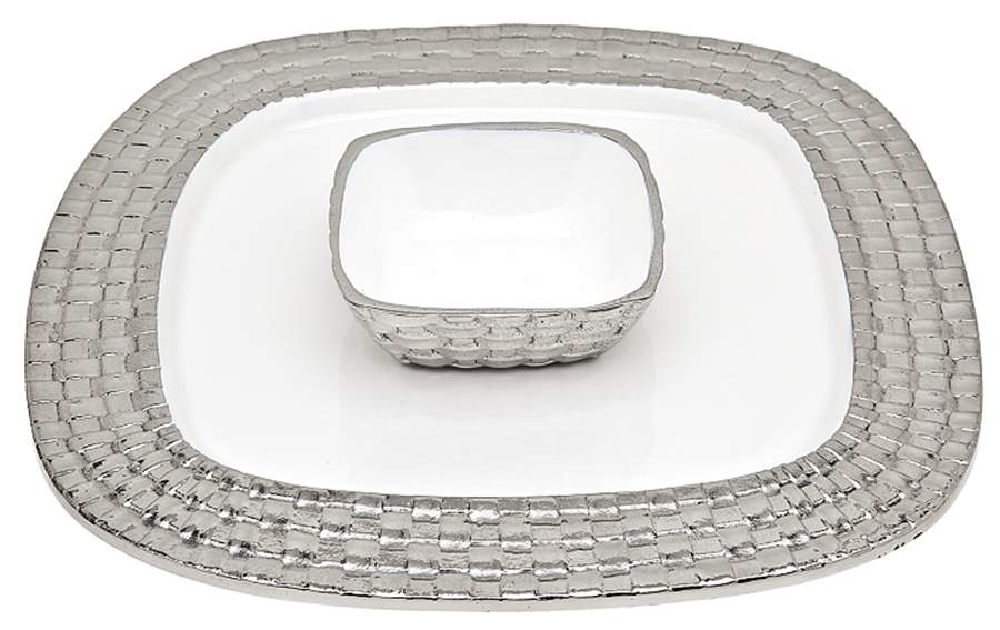 White Weave (Aluminum, Hollowware) 2 Piece Chip & Dip Set by Godinger-1