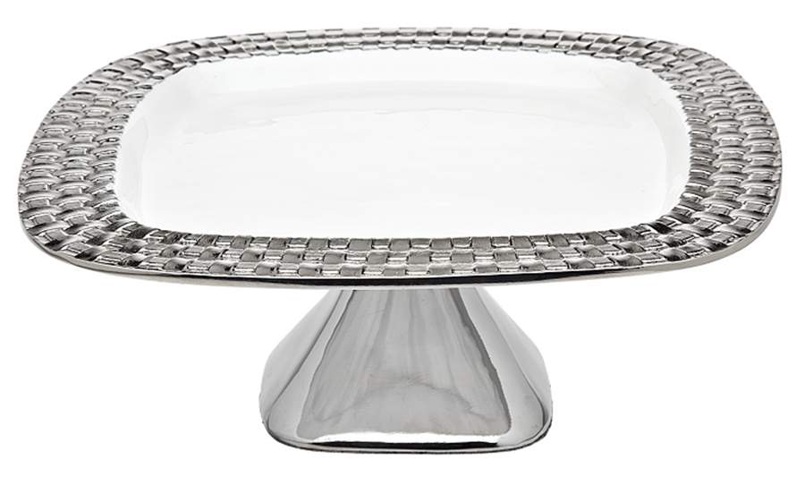White Weave (Aluminum, Hollowware) 11" Diameter Pedestal Cake Stand by Godinger-1