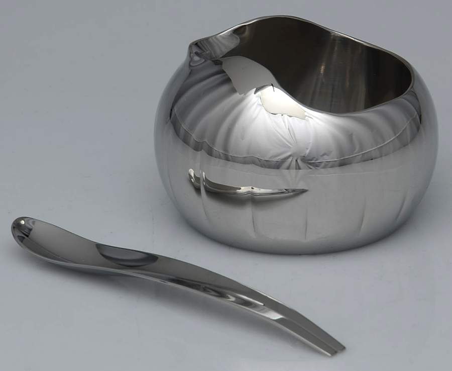 Legacy (Stainless, Hollowware) Open Sugar Bowl & Spoon Set by Georg Jensen (Denmark)-1