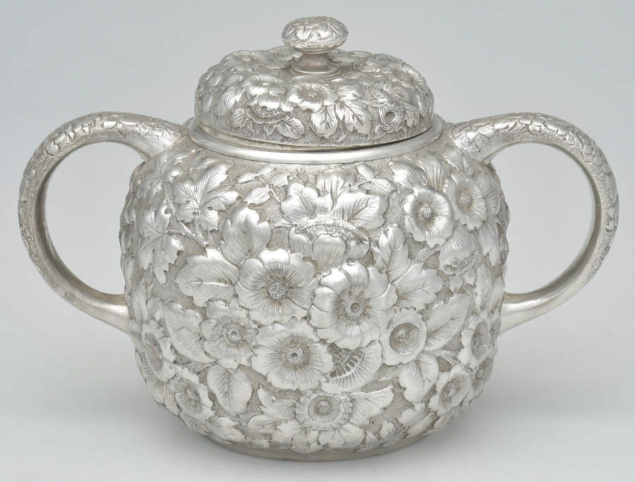 Repousse (Sterling, Hollowware) Sugar Bowl & Lid by George W Shiebler-1