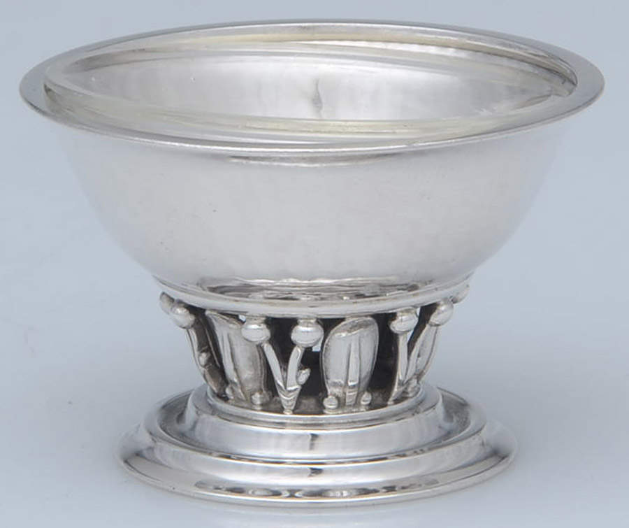 180 (Sterling, Hollowware) Individual Open Salt W/Crystal Liner by Georg Jensen (Denmark)-1