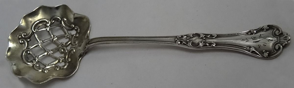 HCU9 (Sterling) Solid Bon Bon Spoon with Pierced Bowl by H H Curtis & Co-1