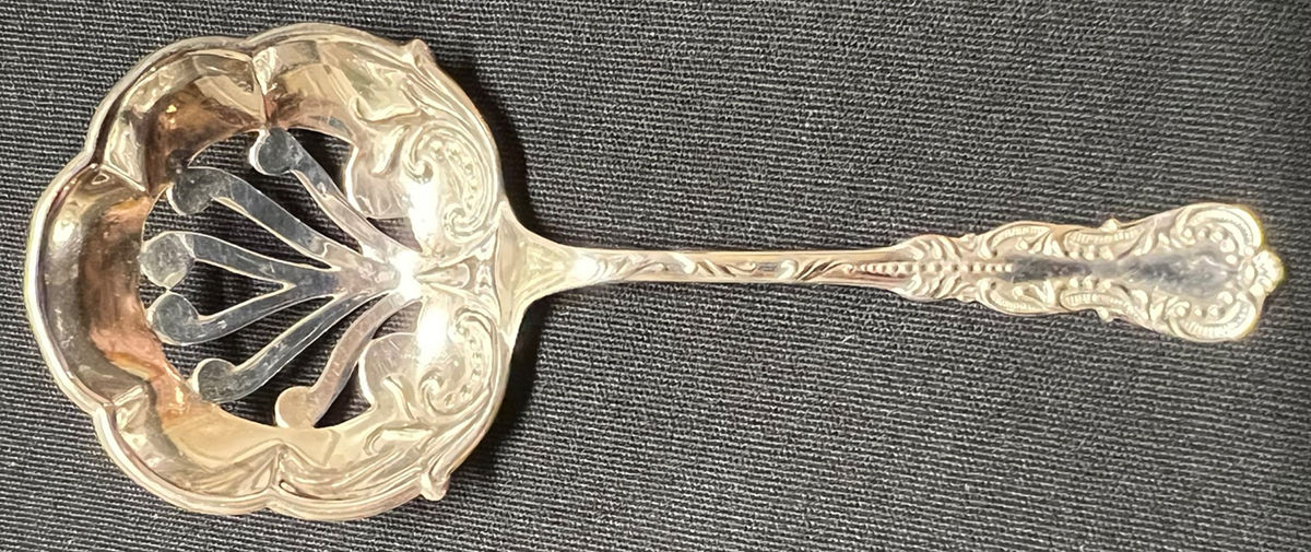 HCU2 (Sterling) Solid Bon Bon Spoon with Pierced Bowl by H H Curtis & Co-1