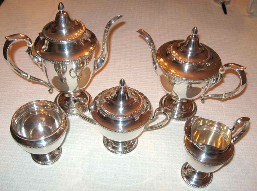 175 (Sterling, Hollowware) 5 Piece Tea Set (SCP, STP, SCR, SSU, SWB) by Hunt Silver Co-1