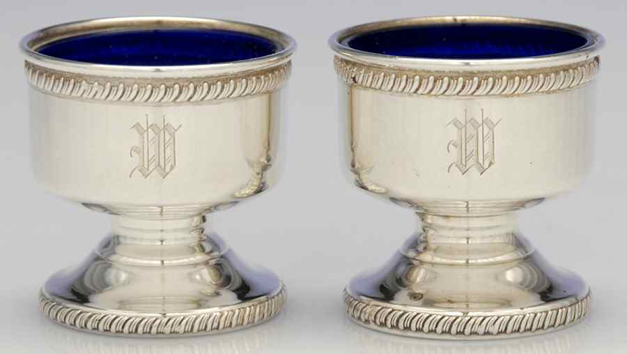 401 (Sterling, Hollowware) Open Salt Master with Cobalt Liner - Set of 2 by Hunt Silver Co-1