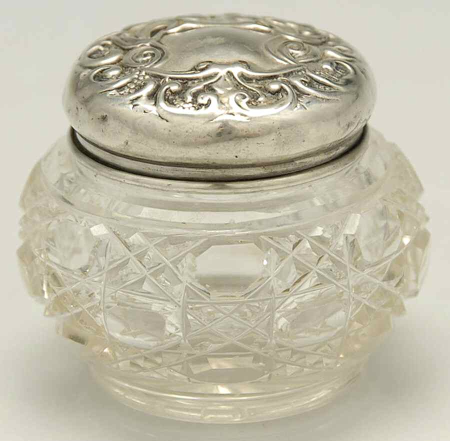 HNM1 (Sterling, Hollowware) Glass Vaseline Jar with Sterling Lid by Henry Matthews-1