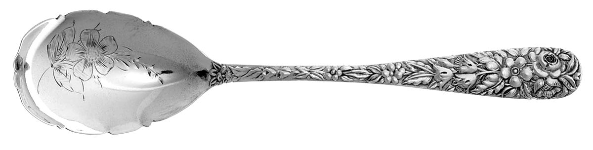 HEB9 (Sterling) Bright Cut Solid Serving Spoon by Hennegan Bates-1
