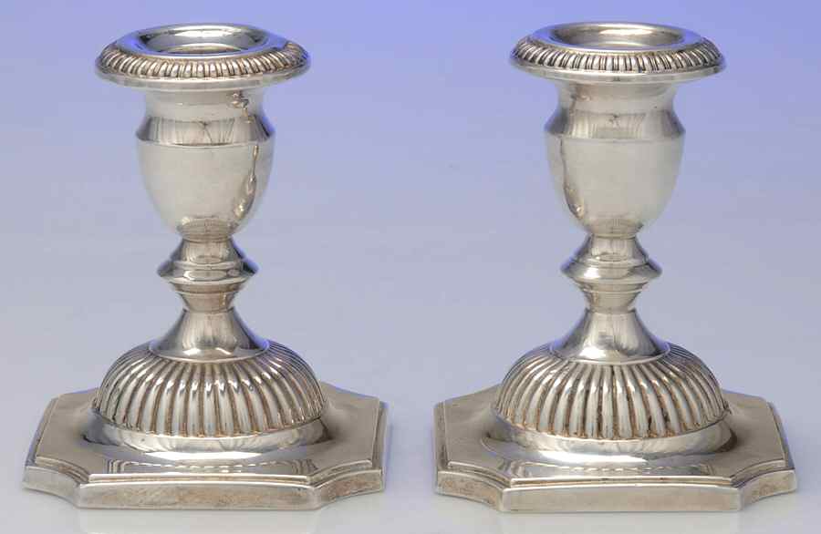 Georgian (Sterling, Hollowware) Pair of Weighted Candleholders by Hunt Silver Co-1