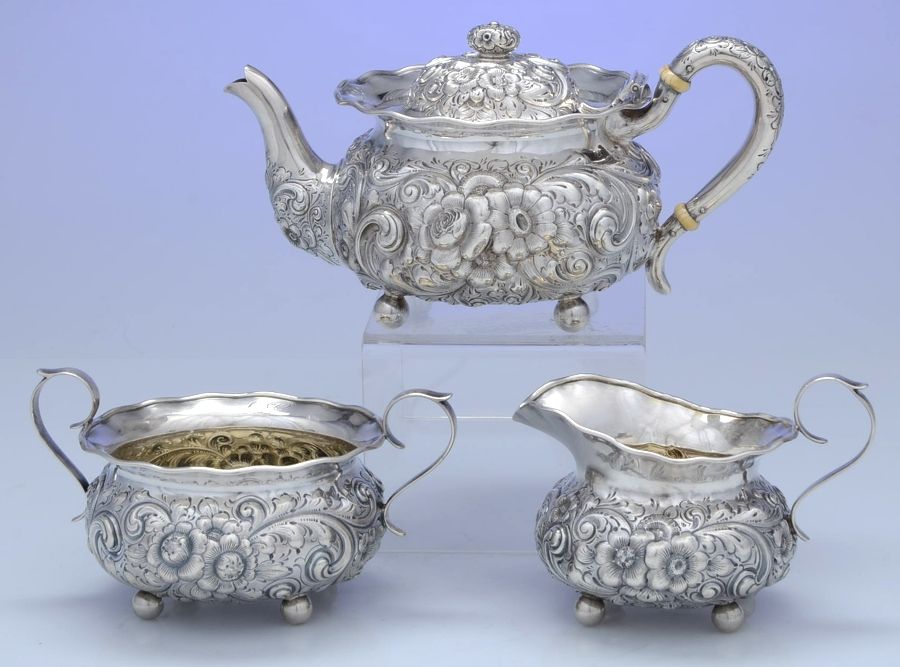 252 (Sterling, Hollowware) 3 Piece Mini Tea Set (STPM, SCRM, SUOM) by Hardy & Hayes-1