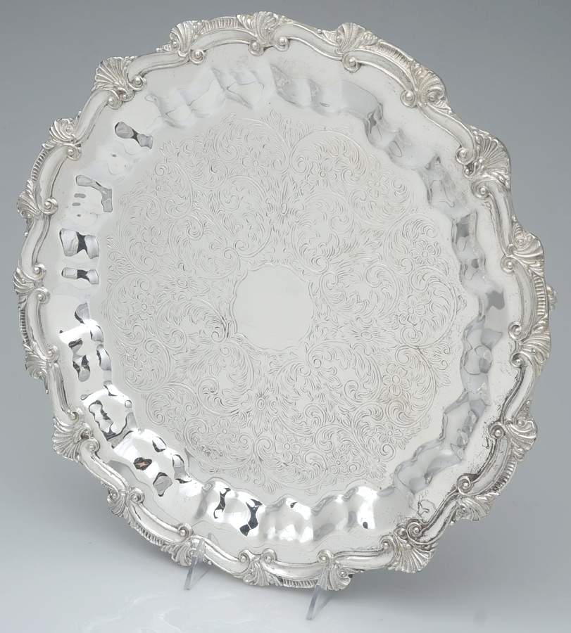 70 (Silverplate, Hollowware) 15" 4 Toed Round Tray by Hartford Sterling Co-1
