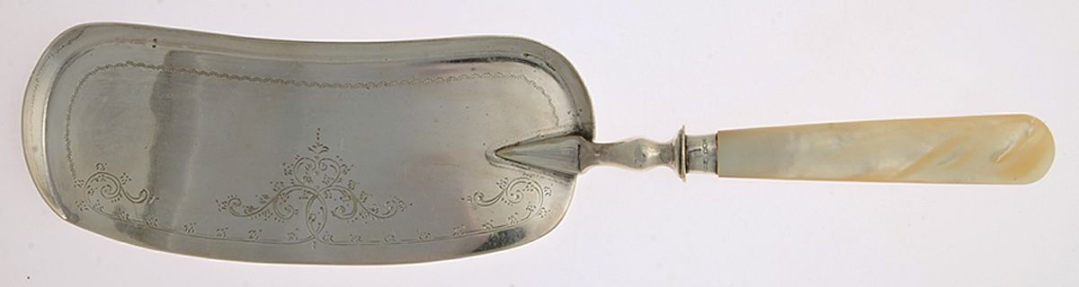 Pearl Handle (Sterling) Hollow Handle Crumb Knife/Crumber Plated Blade by H. F. Co.-1