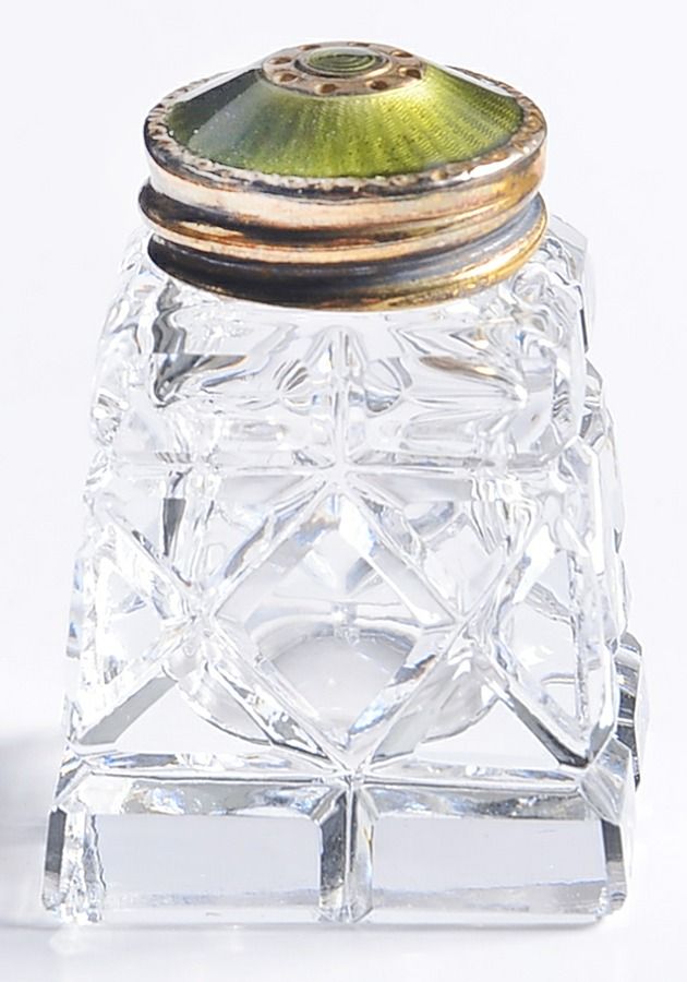 Sterling Hollowware Individual Crystal Salt Shaker w/Sterling Lid by Hroar Prydz Silver (Norway)-1