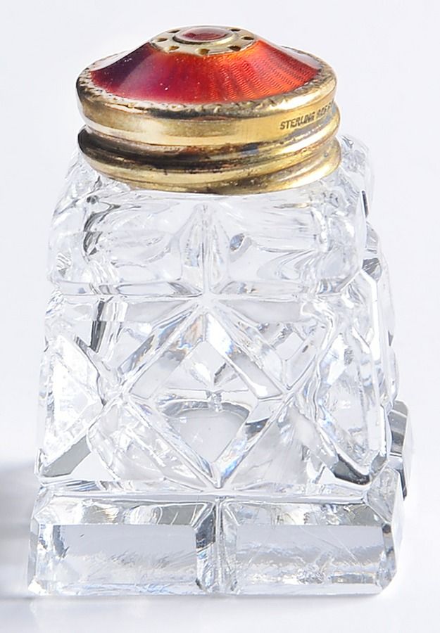 Sterling Hollowware Individual Crystal Pepper Shaker w/Sterling Lid by Hroar Prydz Silver (Norway)-1