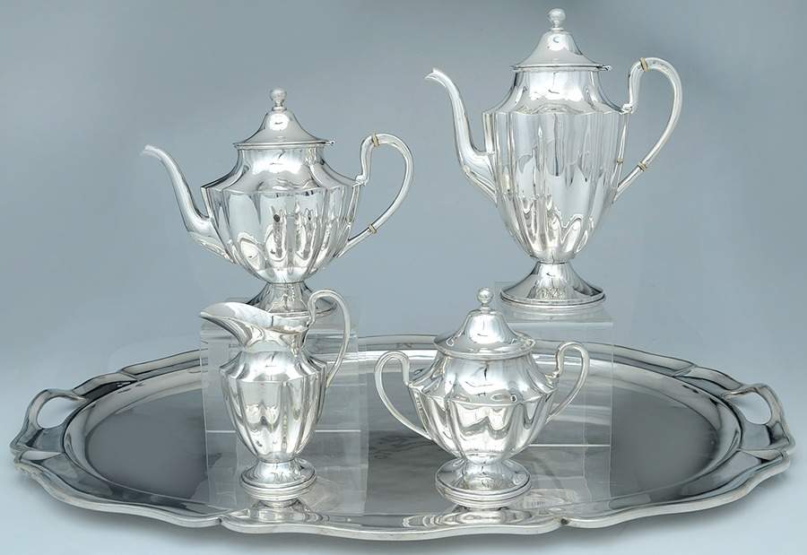 H0SH0S1 (Sterling, Hollowware) 4 Piece Tea Set (SCP, STP, SCR, SSU) by Heather Silversmiths (Mexico)-1