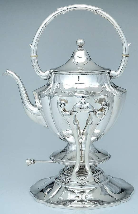 H0SH0S1 (Sterling, Hollowware) Kettle, Stand & Burner by Heather Silversmiths (Mexico)-1