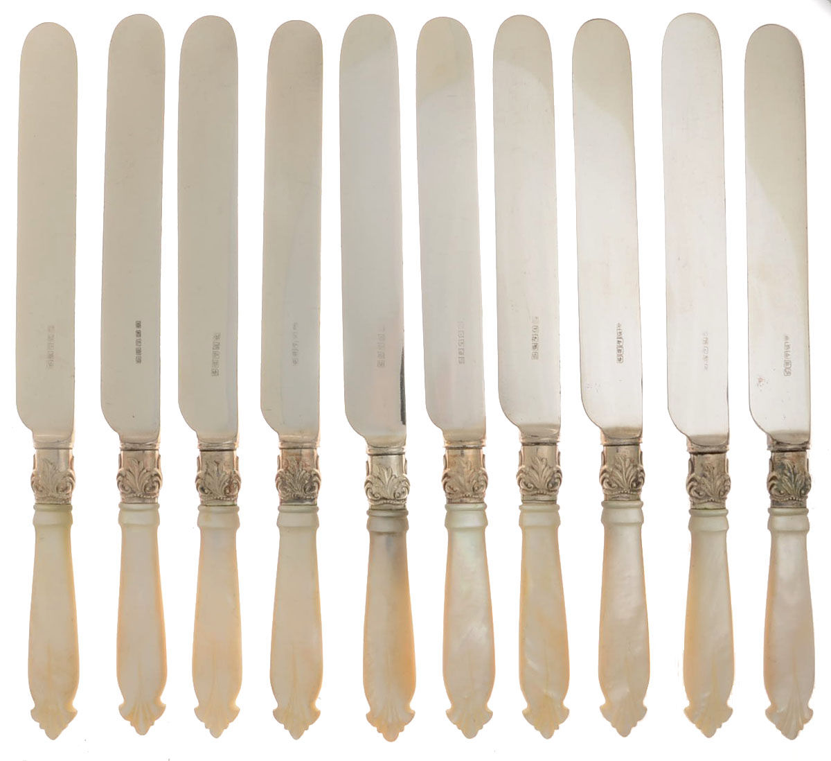 Pearl Handle 5 (Silverplate) (Set of 10) Blunt Hollow Knife by Harrison Bros & Howson-1