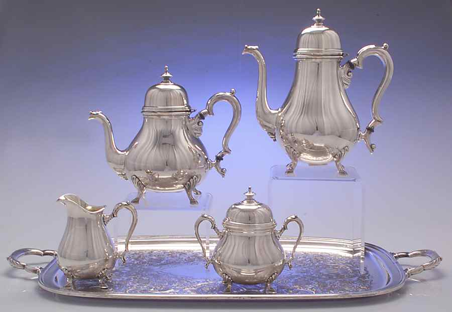 Georgian Court (Silverplate, Hollowware) 5-Piece Silverplate Tea Set (with Tray) by International Silver-1