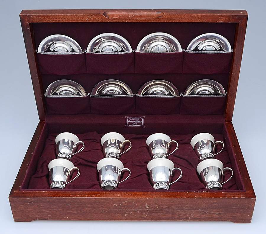 La Paglia Designed (Sterling, Hollowware) Demi Cup and Saucer with Liner - Set of 8 with Case by International Silver-1