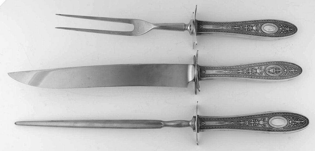 Wedgwood (Sterling, 1924, No Monos) (3 Pc)Carving Set-Lg Stnbl/Roast w/Sterling Guard by International Silver-1