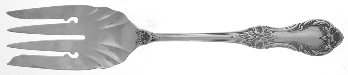 Wild Rose-New (Sterling, 1948, New, No Monos) Medium Solid Cold Meat Serving Fork by International Silver-1