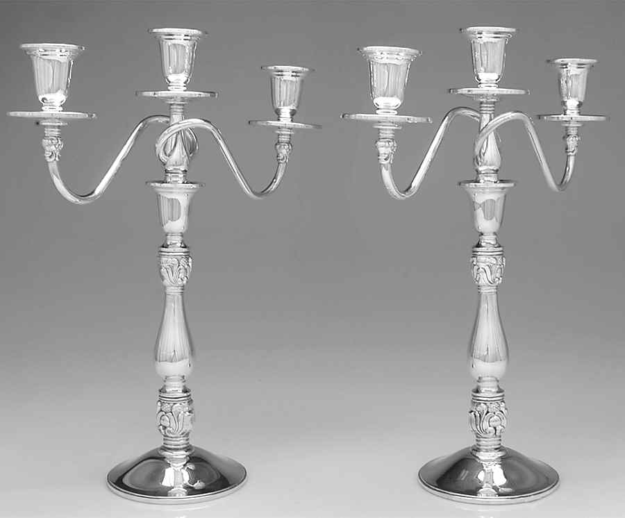 Royal Danish (Sterling, Hollowware) Pair of Weighted 3 Light Candelabra by International Silver-1