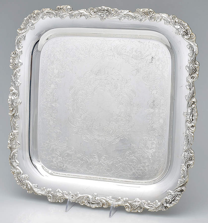 English Scroll (Silverplate, Hollowware) 16" Square Tray by International Silver-1