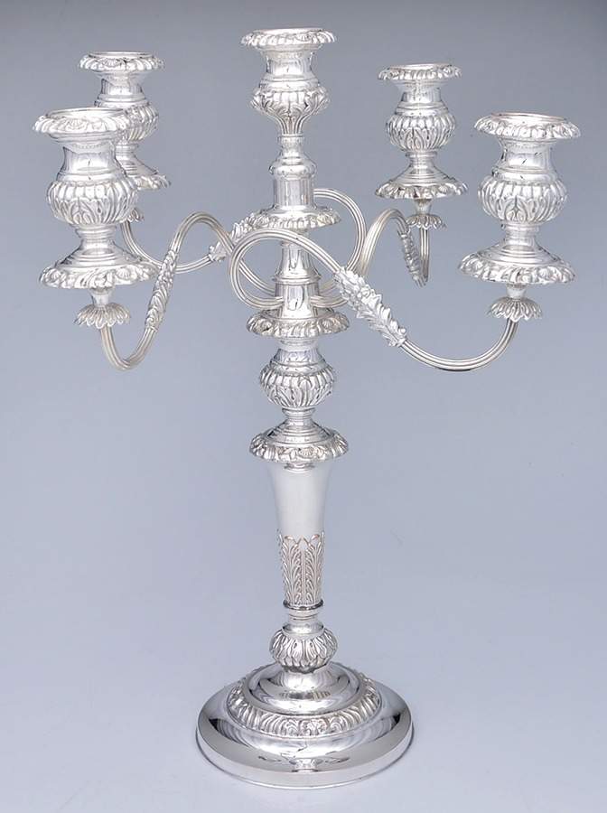 Silverplate Hollowware 5 Light Candelabra with Bobeche by Israel Freeman & Son Ltd-1