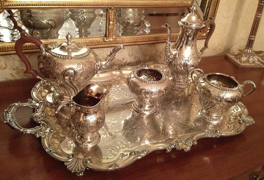 ISF4 (Silverplate, Hollowware) 7-Piece Plated Tea Set (w/ Waste, Kttle & Try) by Israel Freeman & Son Ltd-1