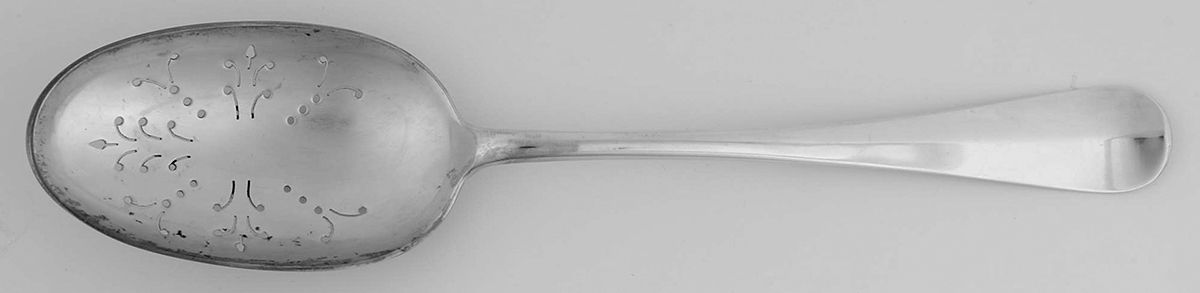 Queen Anne (Sterling) Pierced Solid Serving Spoon by James Robinson-1