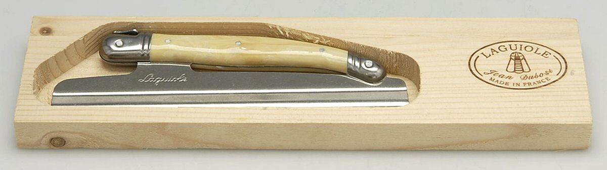 Laguiole-Ivory (Stainless) Food Scraper with Wood Tray by Jean Dubost (France)-1