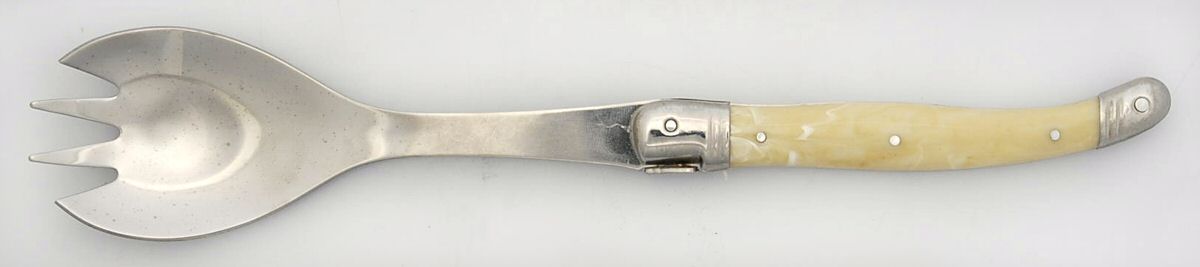 Laguiole-Ivory (Stainless) Hollow Handle Salad Serving Fork by Jean Dubost (France)-1