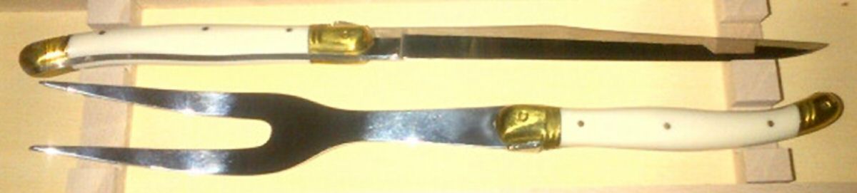Laguiole-Antique White (Stainless 2 Piece Large Carving Set,Stainless Blade w/Box by Jean Dubost (France)-1