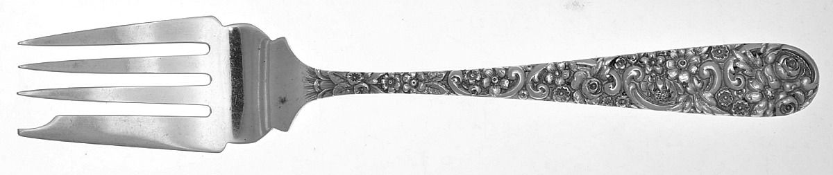 Repousse (Sterling) Small Solid Cold Meat Serving Fork by J W Mealy & Co-1